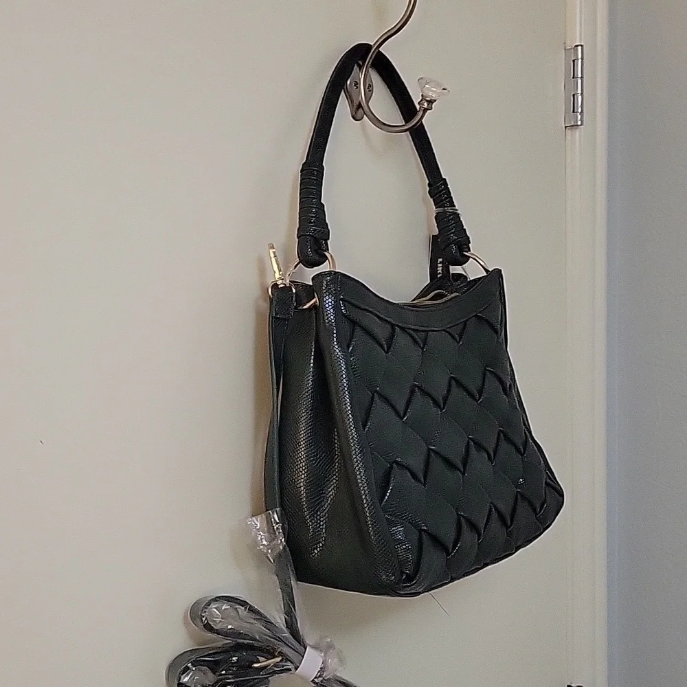 Like DREAMS Forest Green Woven Basketweave Satchel Shoulder Bag